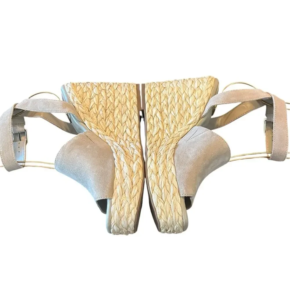 Marc Fisher Nelly Suede Espadrille Wedge Platform Heels Square Toe Taupe NEW 9.5